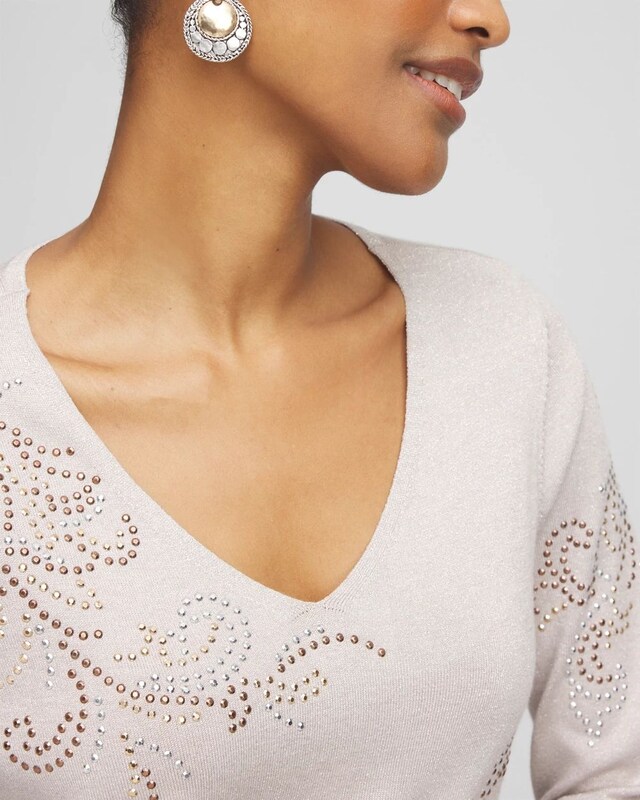 Embellished V-neck Pullover Sweater - image 4